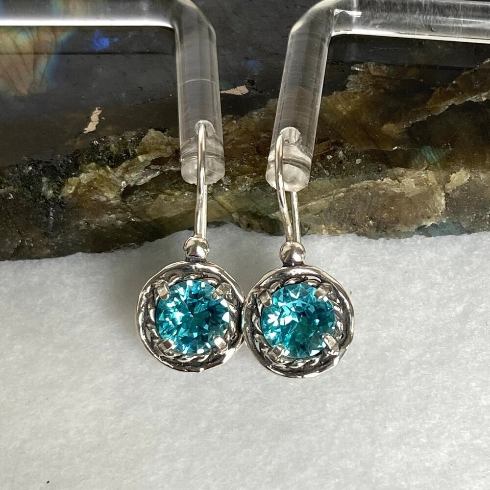 Noa Zuman Sterling Silver 925 Round Aqua Blue Dangle Drop Earrings